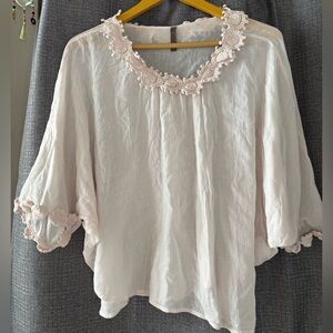 Chic light pink XCVI Floral Trim Blouse